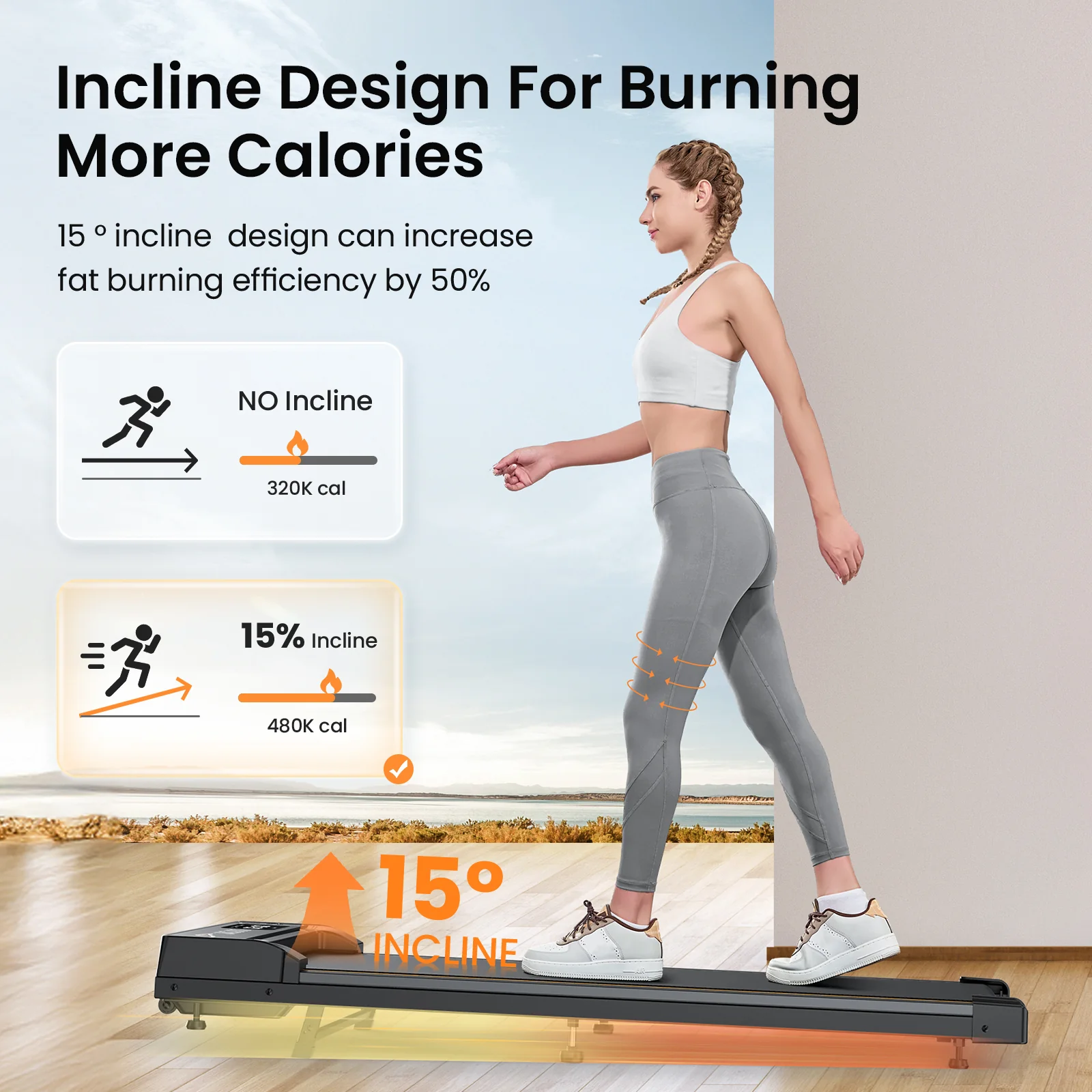 JT31 Walking Pad Treadmill with 15° Incline - Image 3