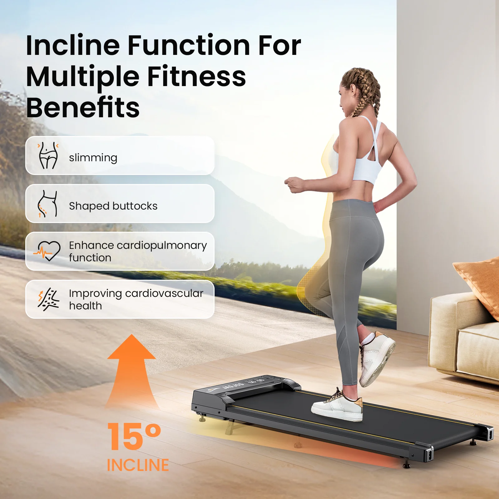JT31 Walking Pad Treadmill with 15° Incline - Image 4