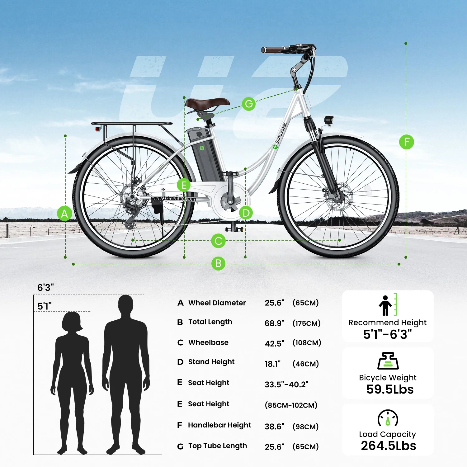 iSinwheel U2/U4 City Commuter Electric Bike 65Miles Range - Image 9